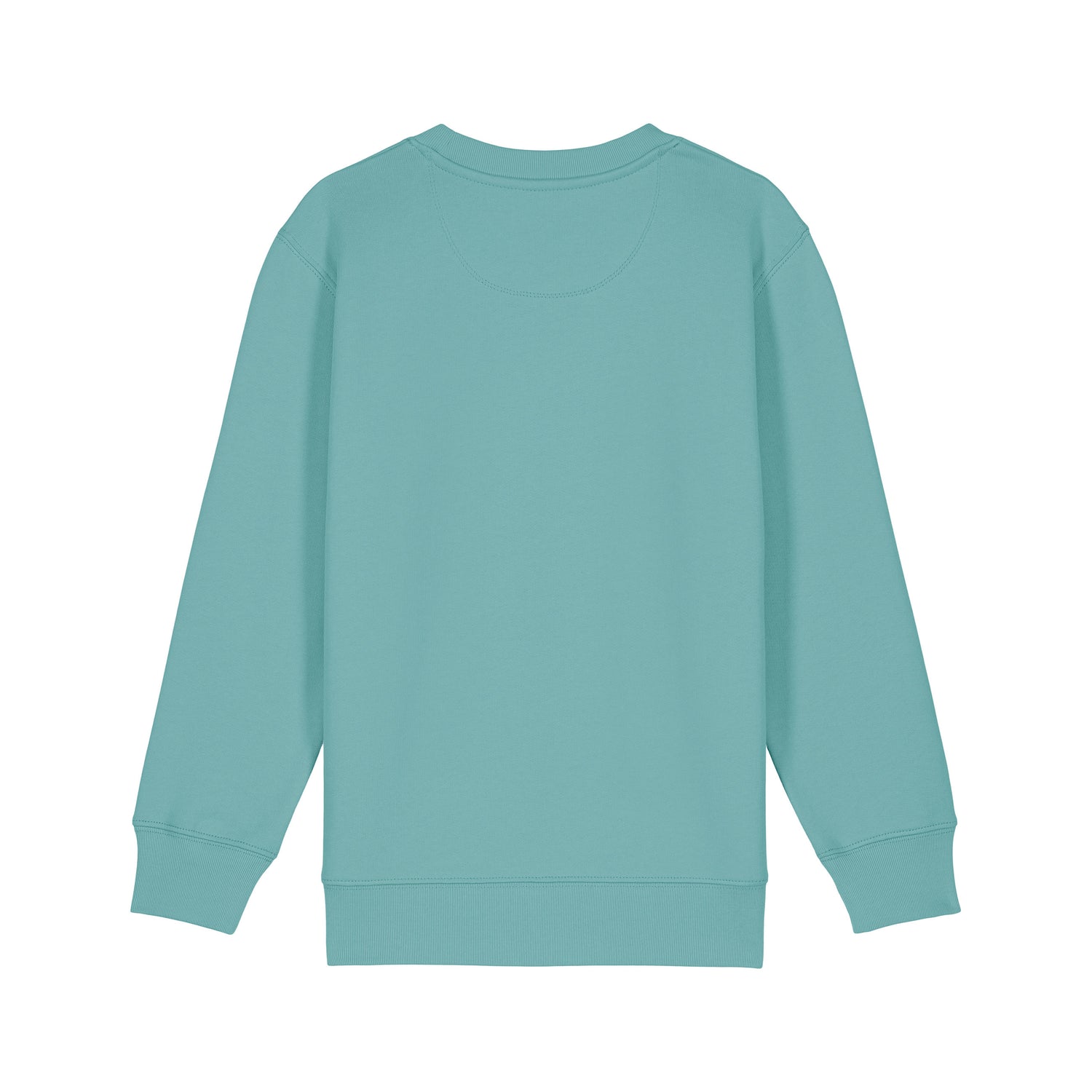 Organic cotton kids sweater back view, eco-friendly fashion in 10 colors