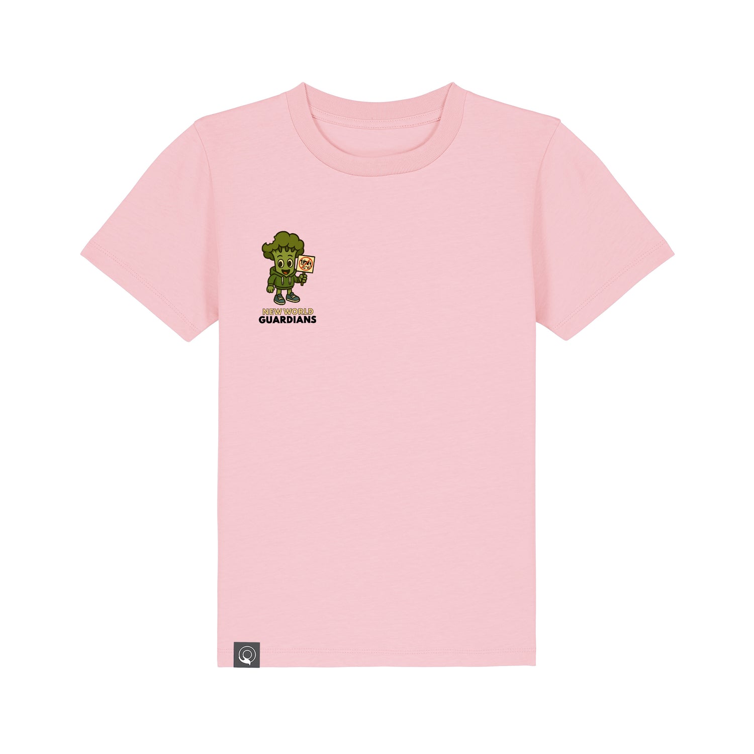 Sustainable kids t-shirt made from organic cotton in pink with Steamy hero design, 10 color options