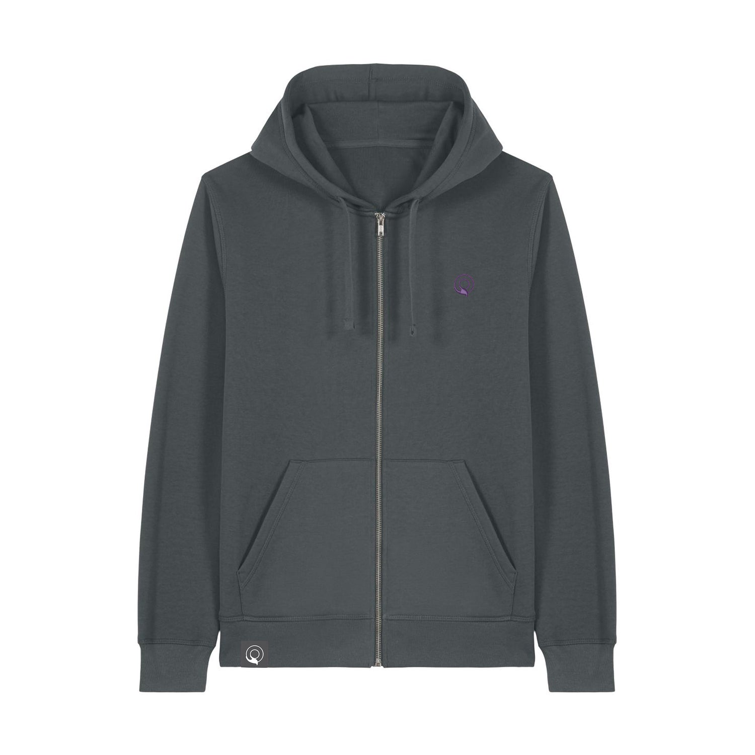 Grey ethical fashion zip hoodie in organic cotton and recycled polyester, vegan unisex style, 12 colors available