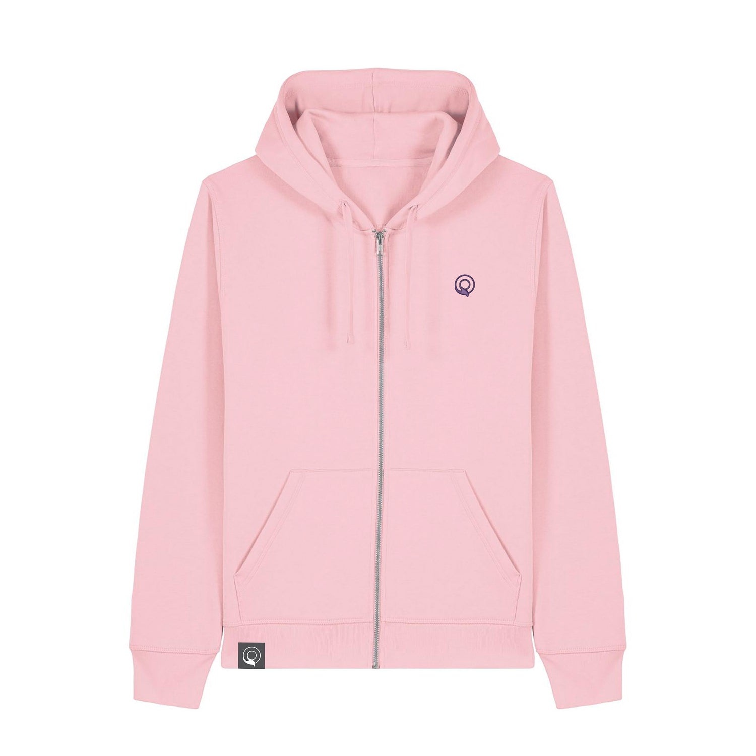 Sustainable pink hoodie with zip front, vegan and cruelty free, in NEW WORLD GUARDIANS EARTH design, 12 colors