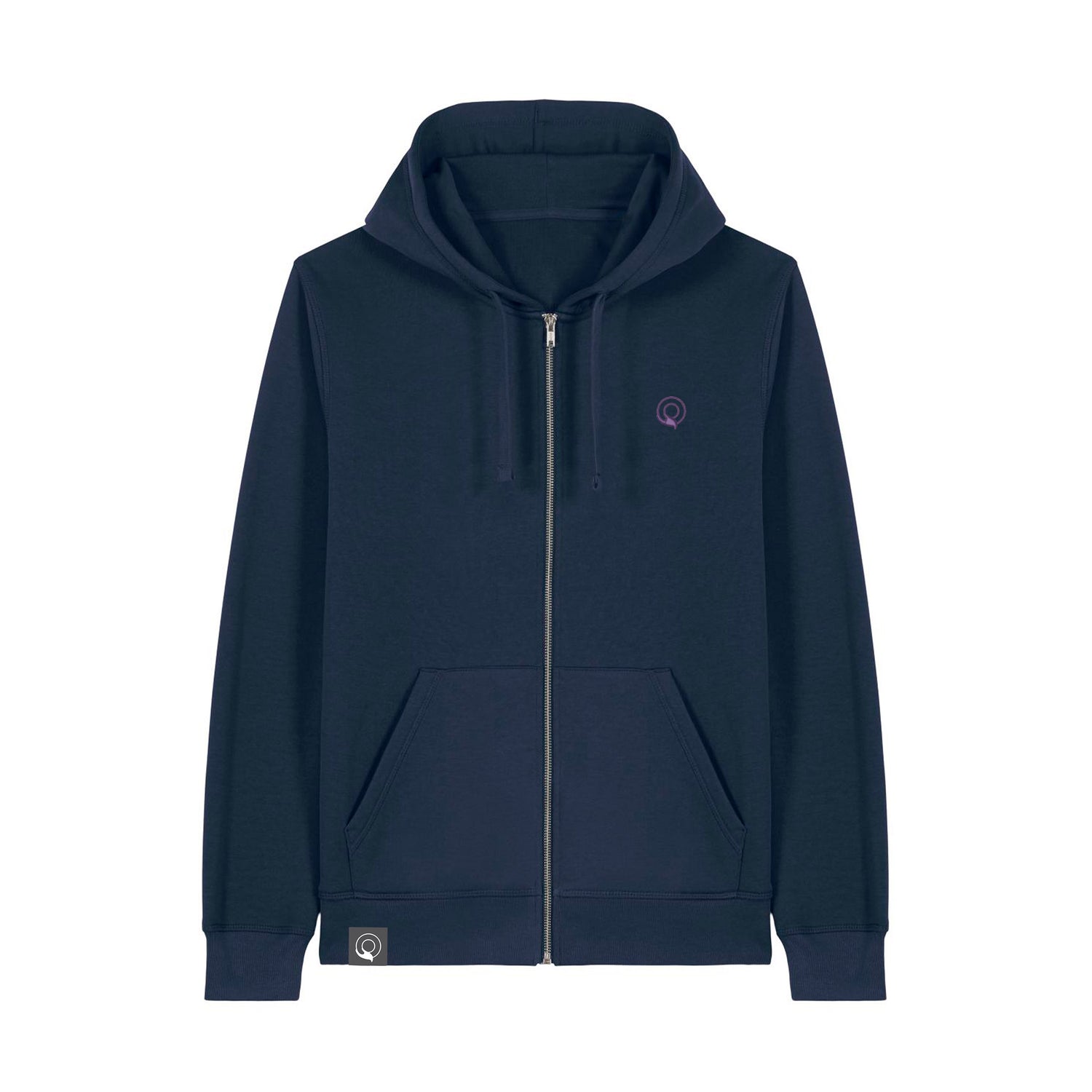 Navy blue lightweight mid-layer zip hoodie with timeless design, sustainable unisex fashion in organic cotton, 12 colors