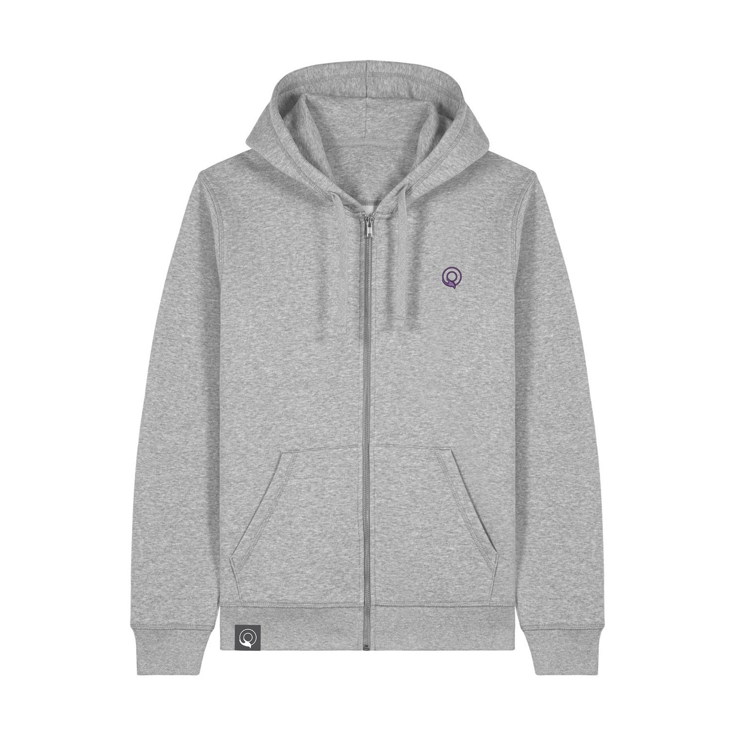 Grey NEW WORLD GUARDIANS EARTH zip hoodie in organic cotton and recycled polyester, sustainable unisex hoodie, 12 color options