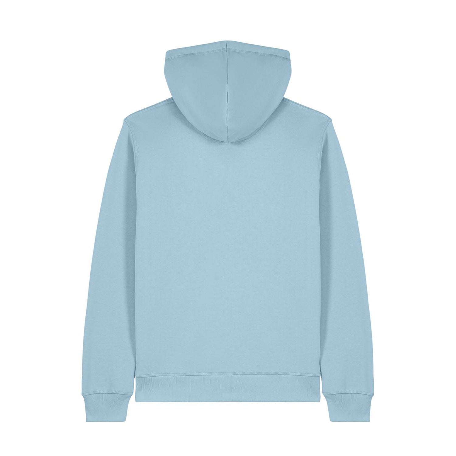 Back view of EARTH collection unisex zip hoodie, premium sustainable organic cotton and recycled polyester fabric, 12 colors