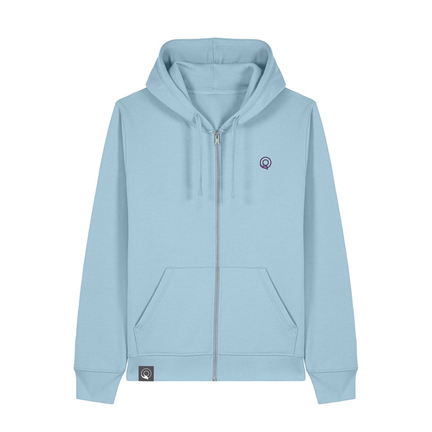 Blauer nachhaltiger Zip Hoodie mit durchgehendem Reißverschluss, Kängurutasche und Kapuze, vegan und tierleidfrei