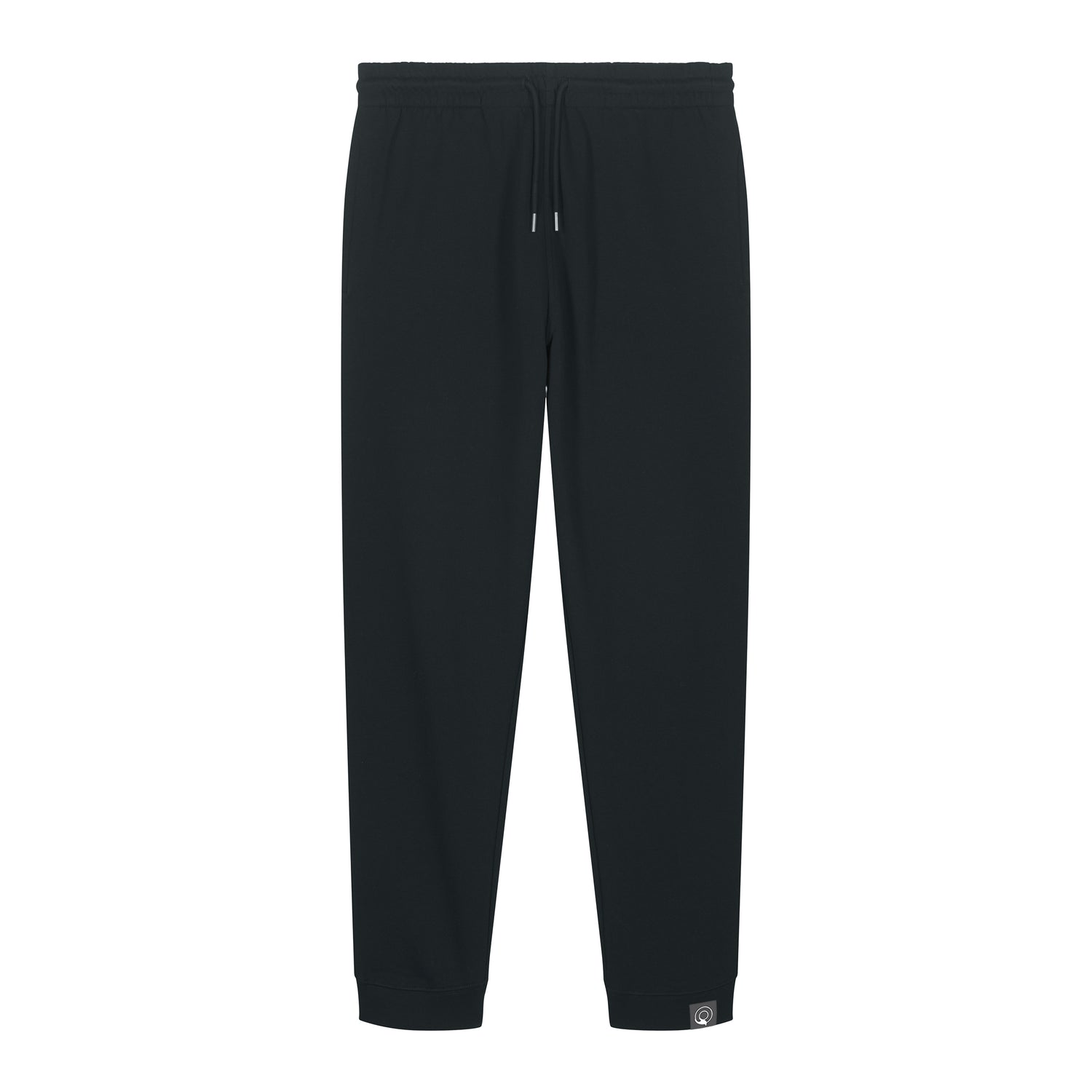 Black sustainable organic cotton jogger pants with elastic waistband and drawstrings, NEW WORLD GUARDIANS IMPACT design