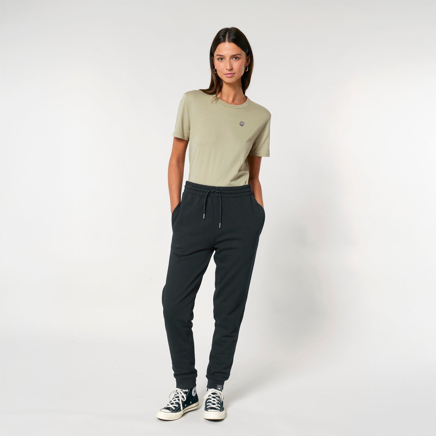 Black ethical unisex sweatpants crafted from organic cotton, breathable and durable, 8 color variations