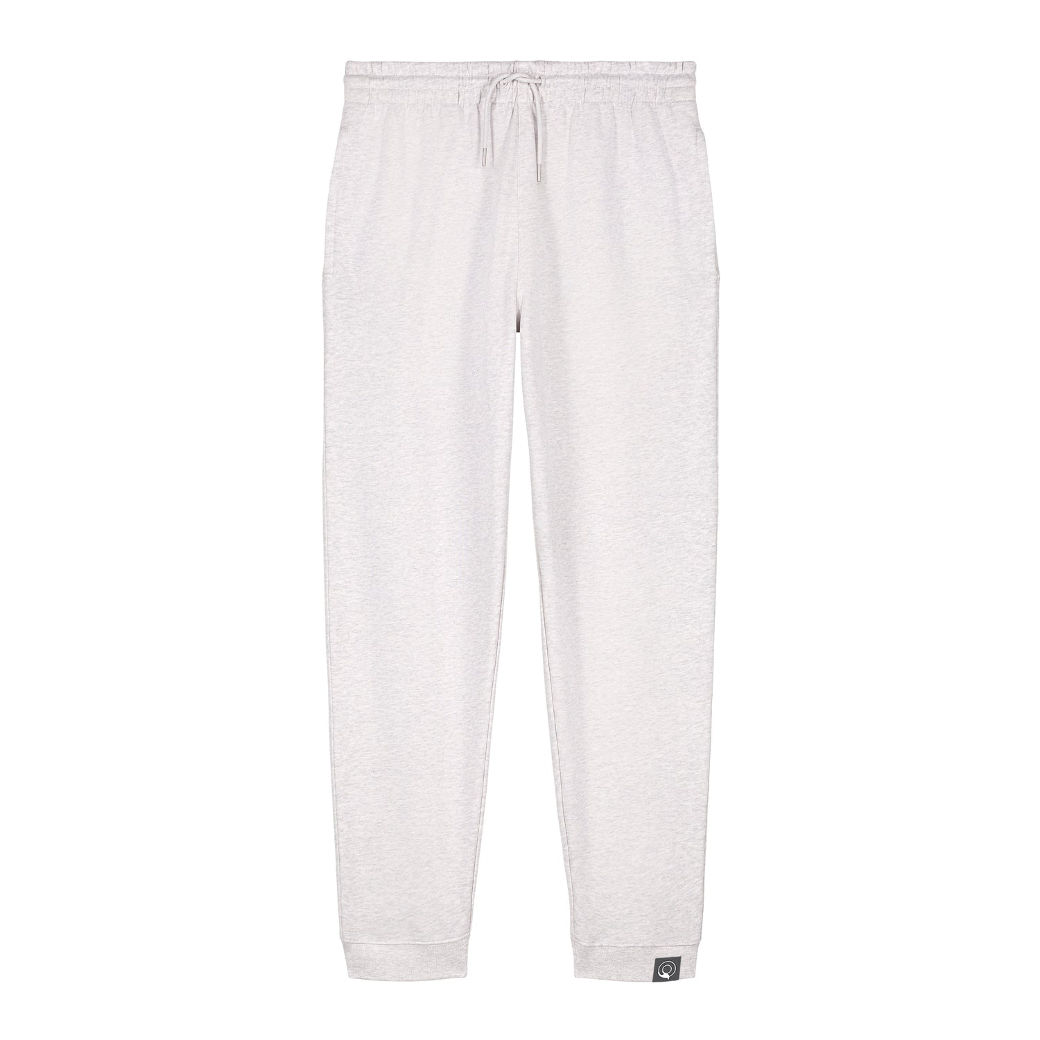 Light grey organic cotton IMPACT joggers with ribbed cuffs, elastic waistband, and side pockets, sustainable unisex style