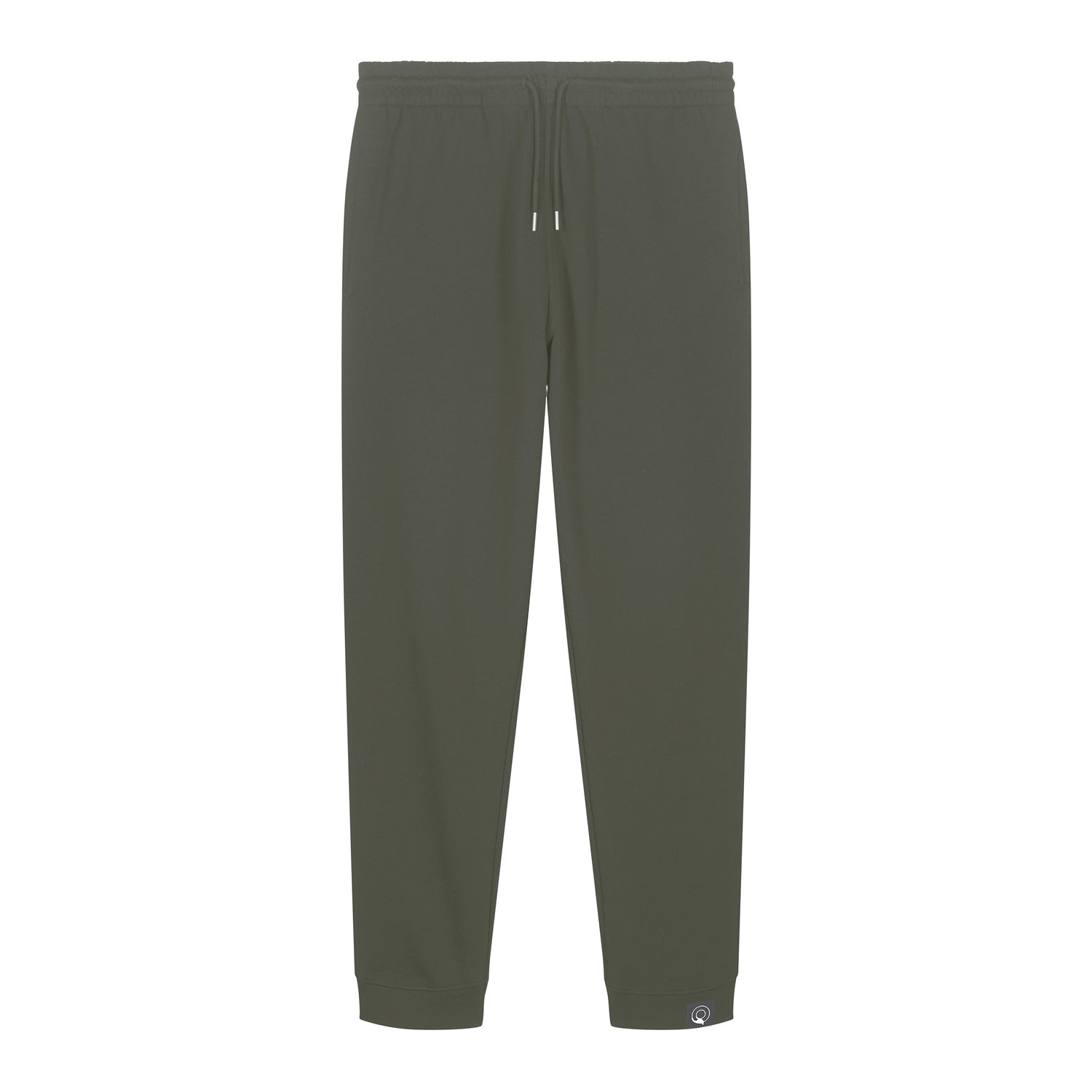 Khaki eco-friendly joggers made from GOTS-certified organic cotton, tapered fit with ribbed ankle cuffs, 8 colors available