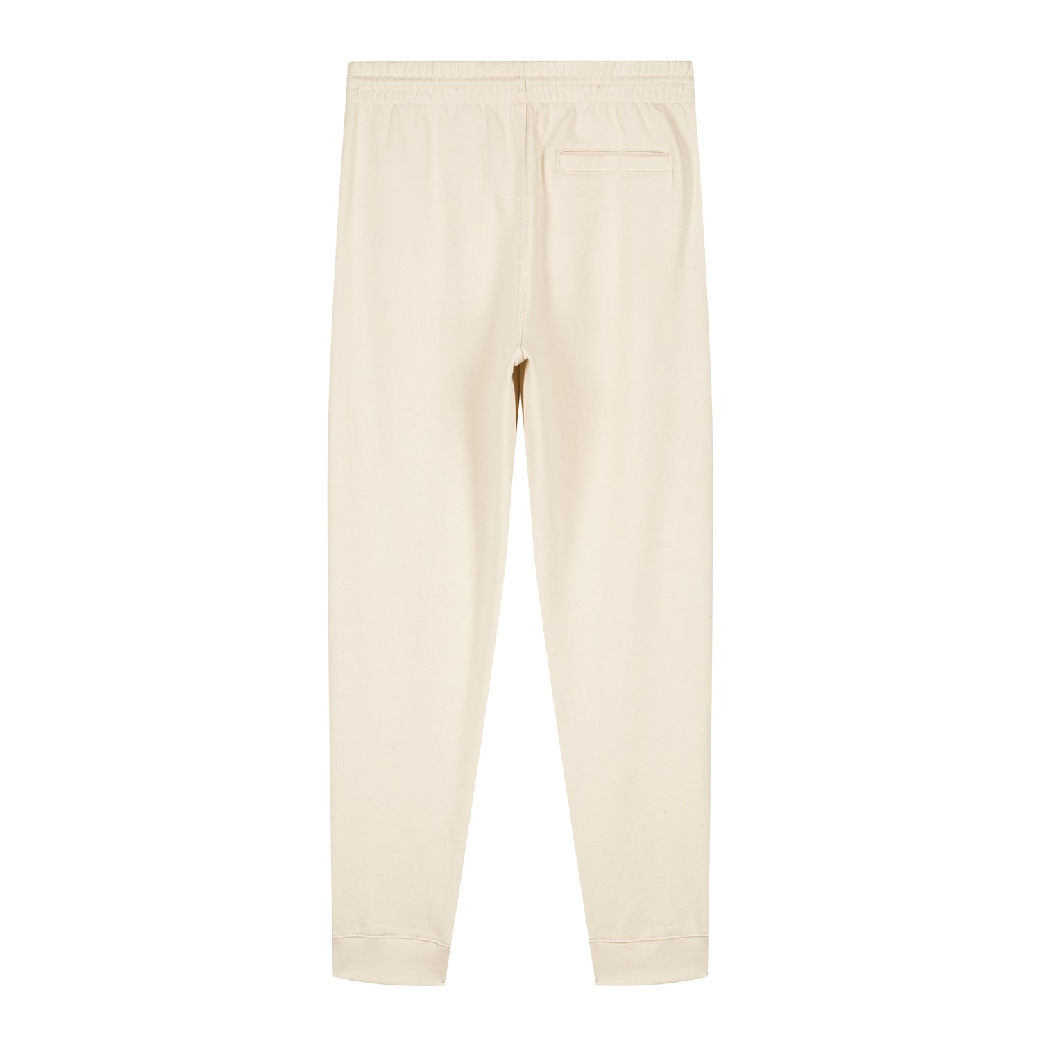 Back view of beige eco-conscious jogger pants made from 100% organic cotton, versatile and stylish, 8 sustainable color choices