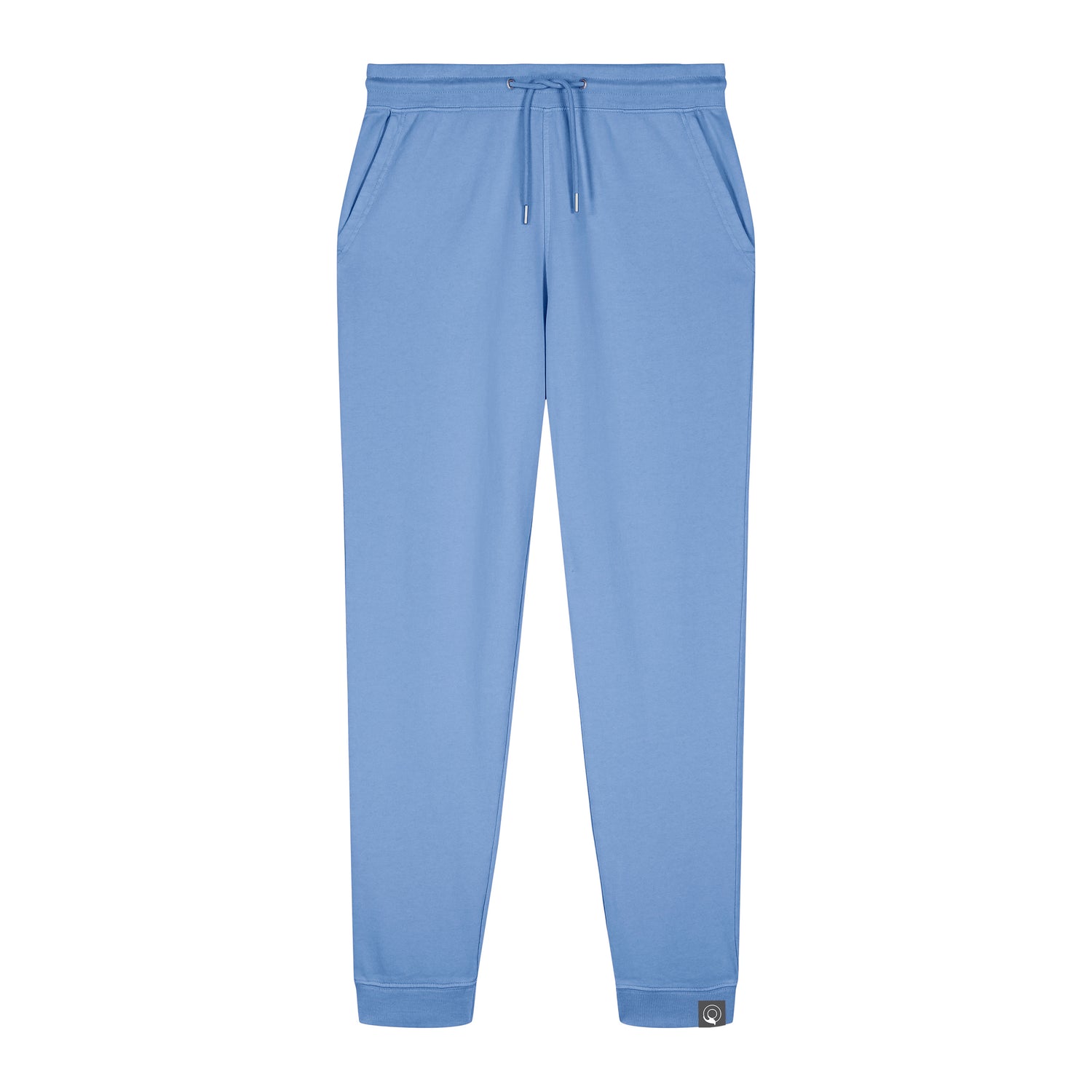Blue eco-friendly organic cotton joggers with vintage garment-dyed finish, relaxed fit, 5 colors available