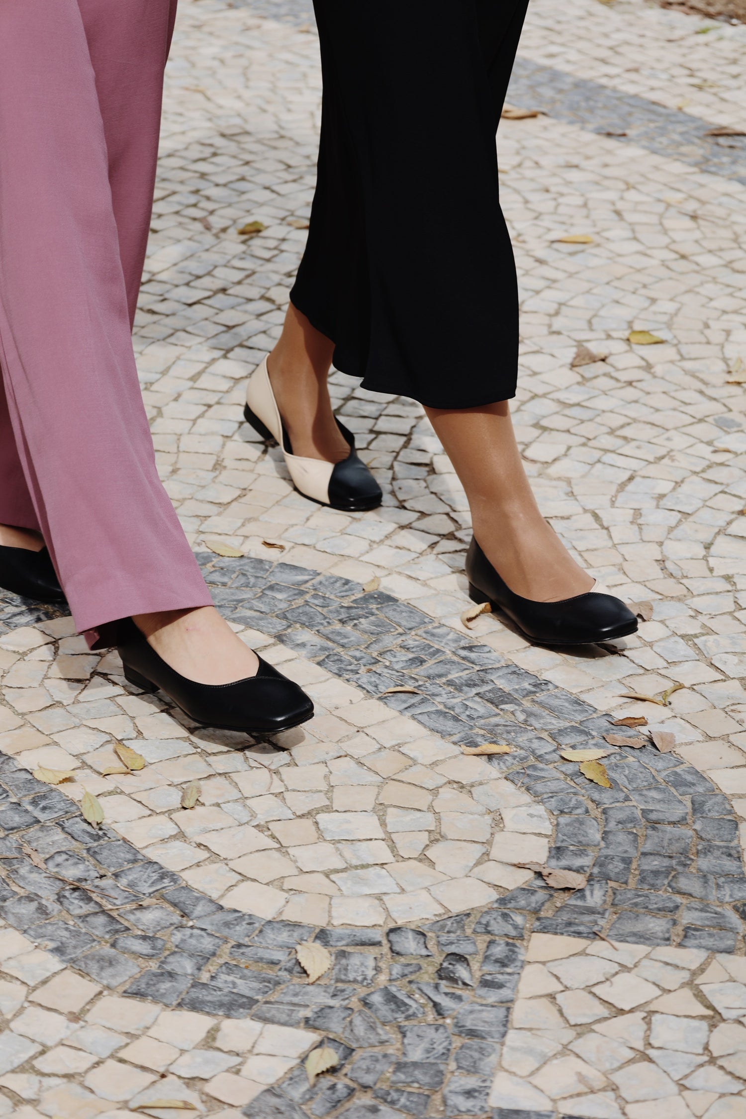 Women vegan ballerina flat sandal black solid elegant apple skin with square toe