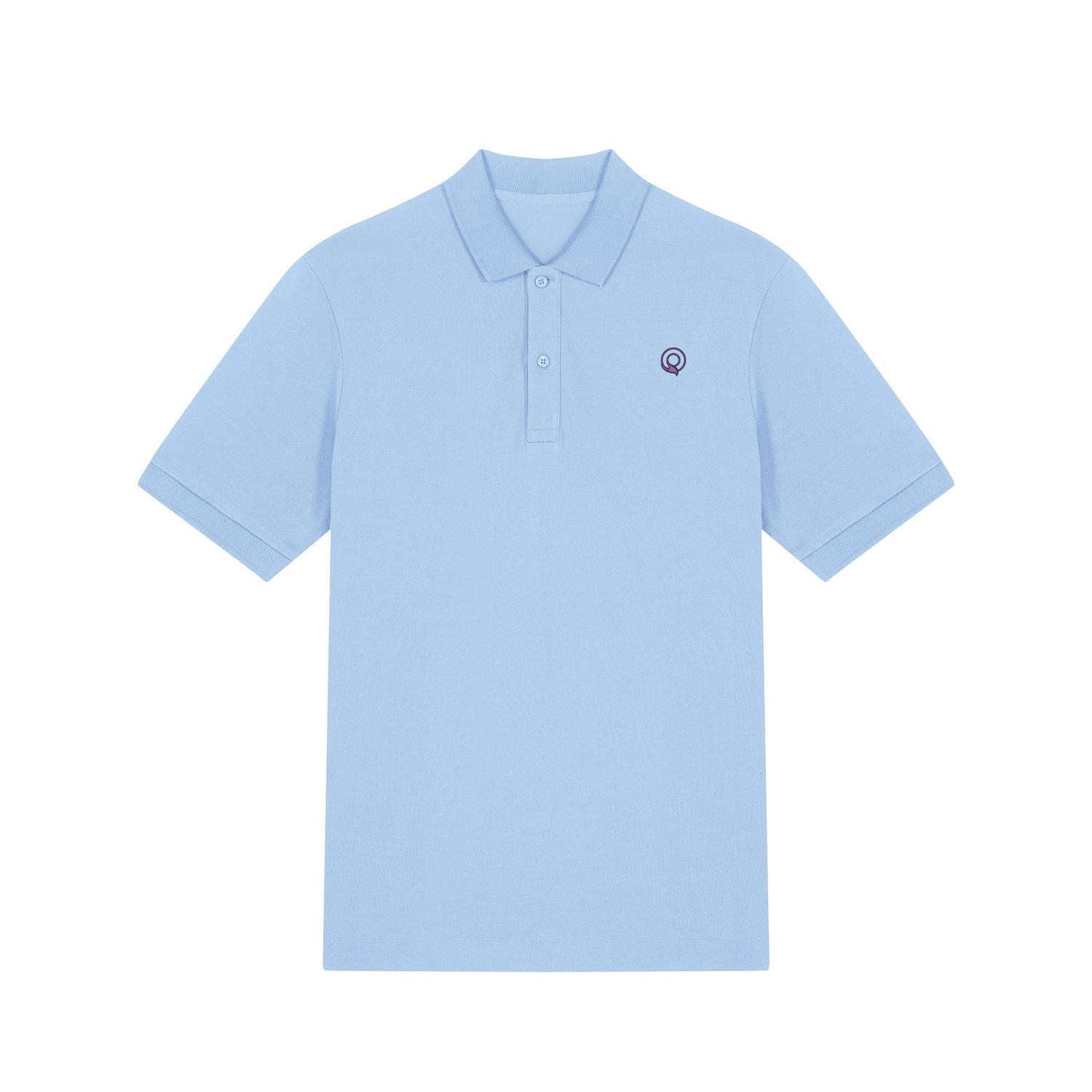Front view of the blue soul unisex polo shirt – sustainable and ethically made fashion by New World Guardians.