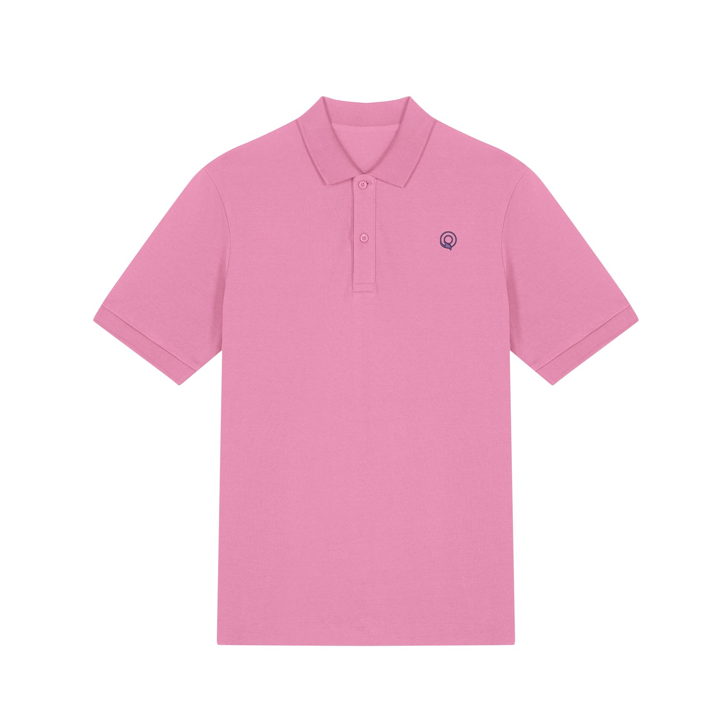 Front view of the pink unisex polo shirt – sustainable and ethically made fashion by New World Guardians.