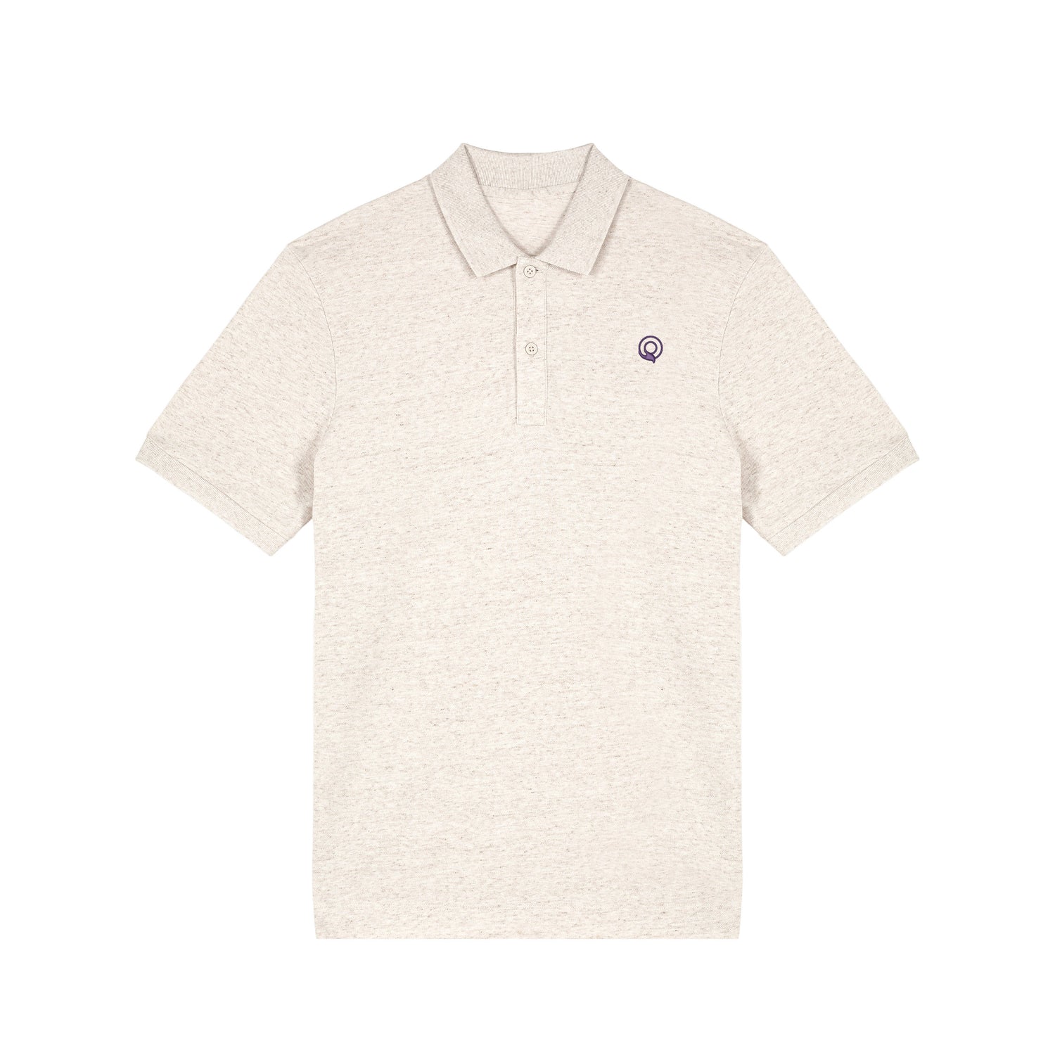 Front view of the eco heather unisex polo shirt – sustainable and ethically made fashion by New World Guardians.