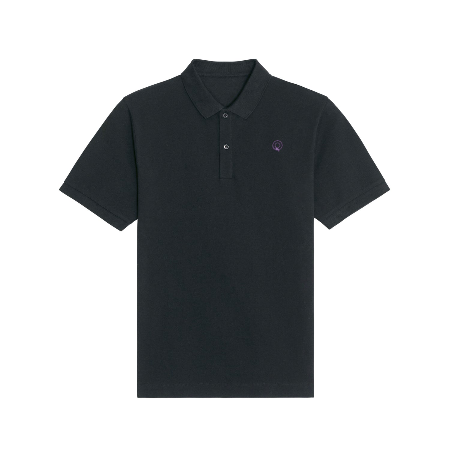 Front view of the black unisex polo shirt – sustainable and ethically made fashion by New World Guardians.
