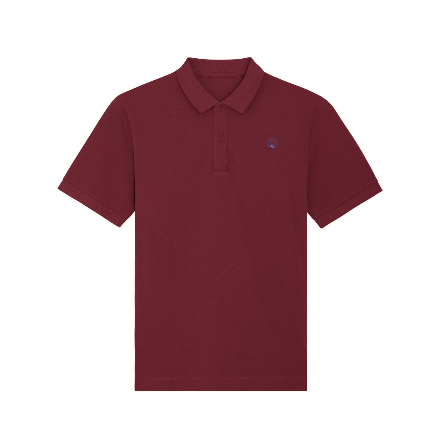 Front view of the burgundy unisex polo shirt – sustainable and ethically made fashion by New World Guardians.