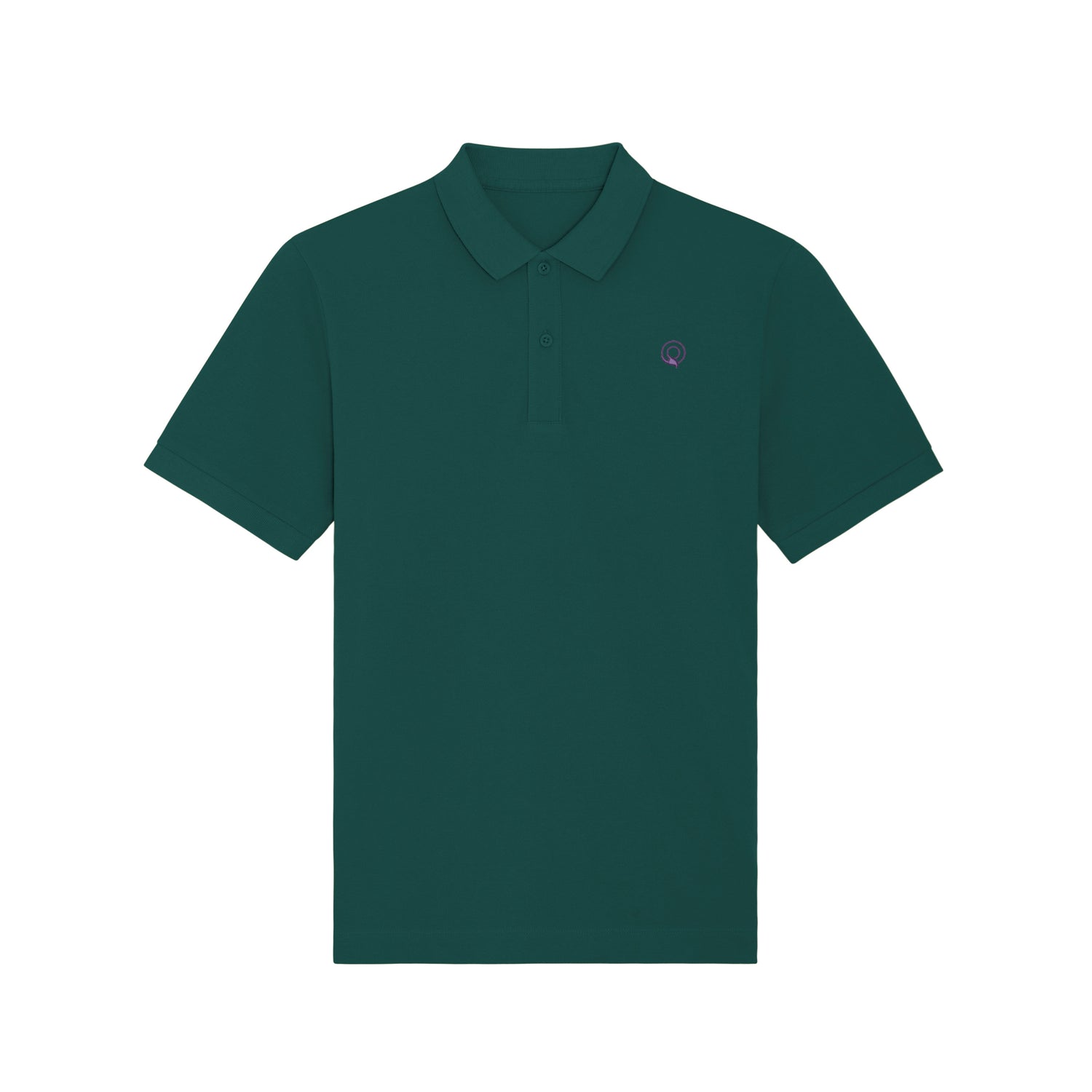 Front view of the green unisex polo shirt – sustainable and ethically made fashion by New World Guardians.