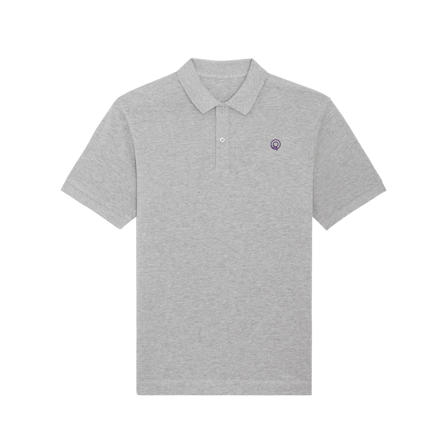 Front view of the heather grey unisex polo shirt – sustainable and ethically made fashion by New World Guardians.