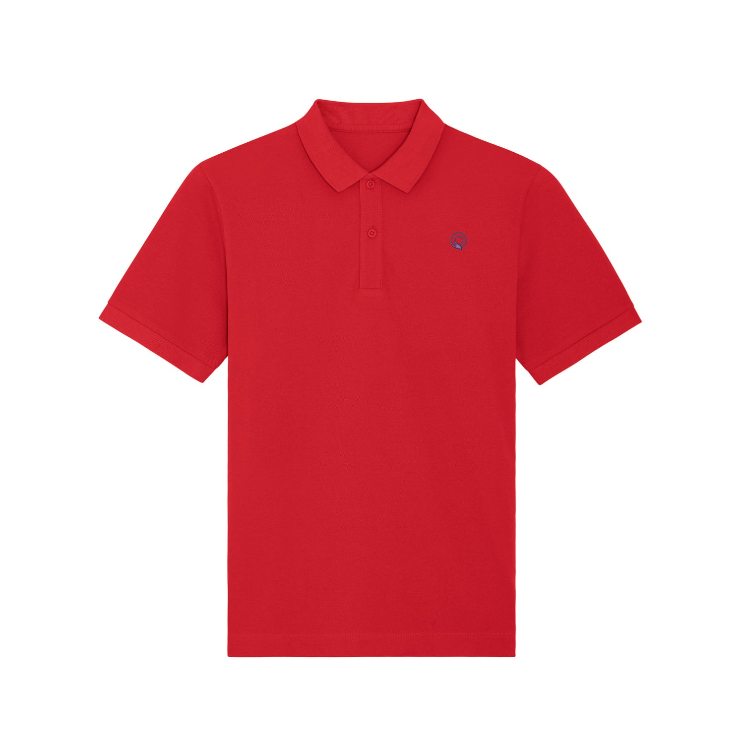 Front view of the red unisex polo shirt – sustainable and ethically made fashion by New World Guardians.