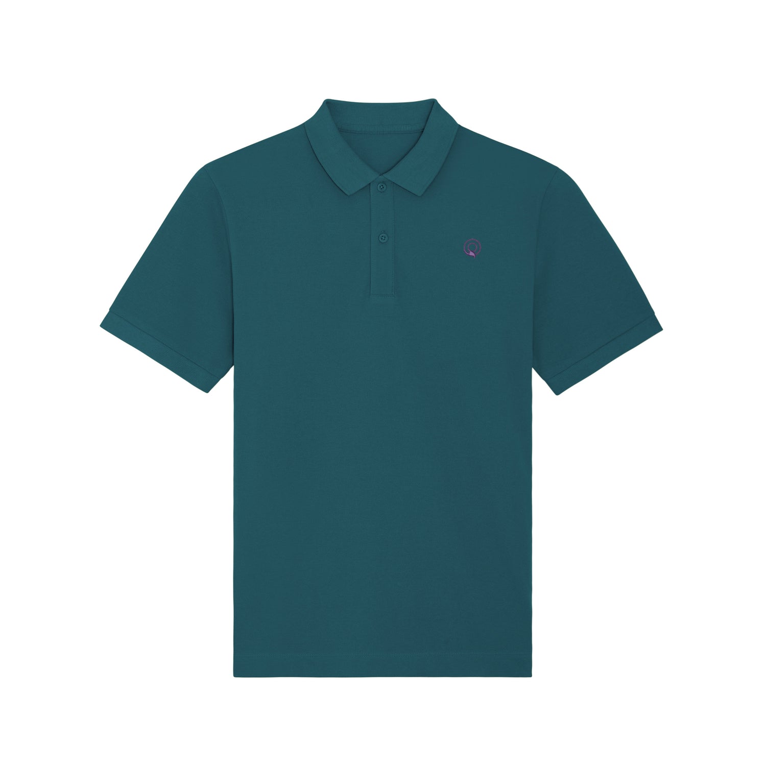 Front view of the petrol unisex polo shirt – sustainable and ethically made fashion by New World Guardians.