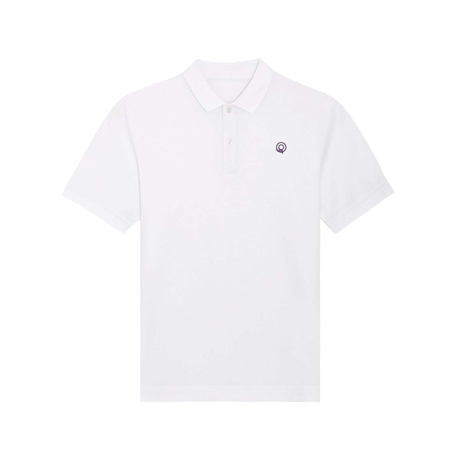 Front view of the white unisex polo shirt – sustainable and ethically made fashion by New World Guardians.