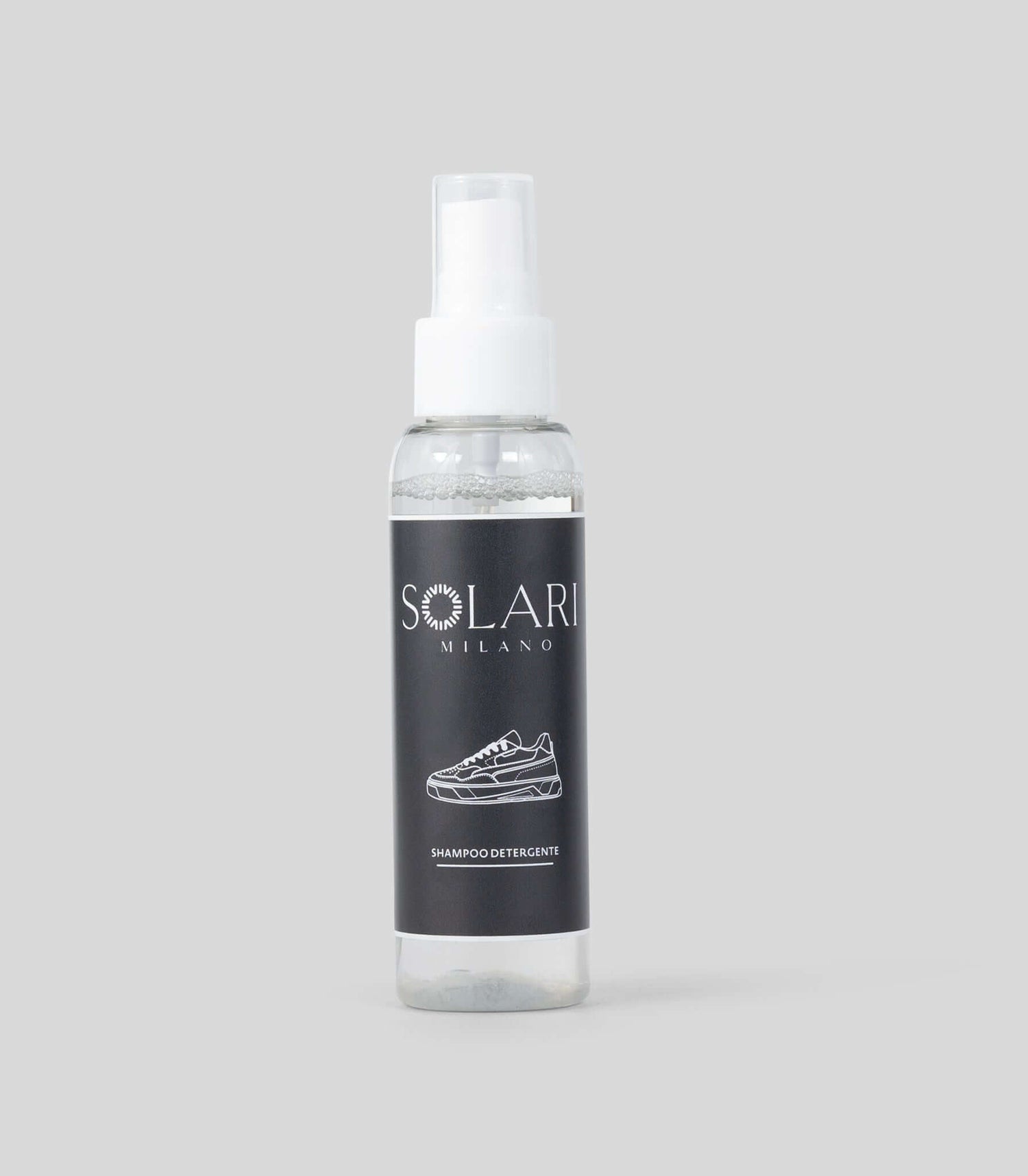 Vegan detergent spray by Solari Milano, biodegradable cleaning formula for premium vegan shoes, made in Italy