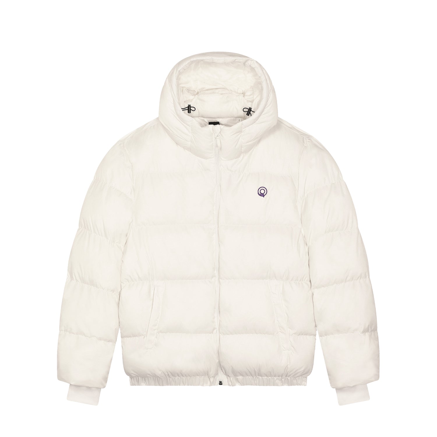 White vegan and cruelty-free puffer jacket, eco-friendly recycled polyester design for men and women, 4 colors