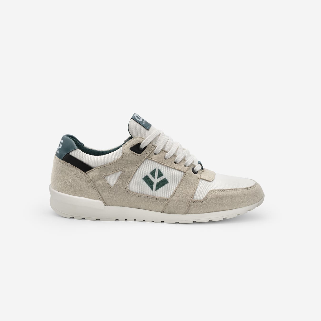 Baskets running végan et écologique homme blanc beige vert - Raven Cog