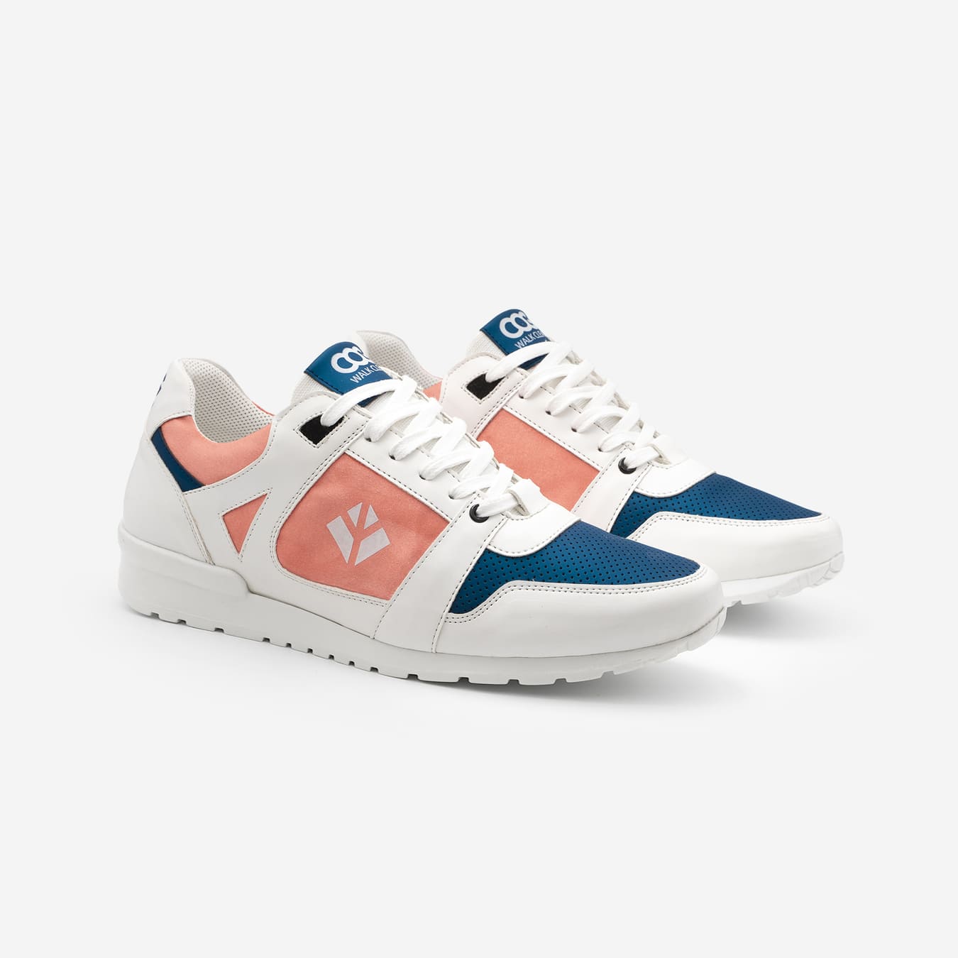 Baskets running végan et écologique homme blanc corail bleu - Raven Cog