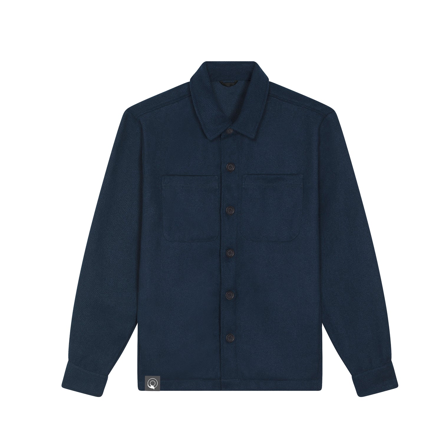 Navy blue vegan and cruelty-free shirt jacket made from recycled polyester, eco-friendly fashion essential, 3 colors available