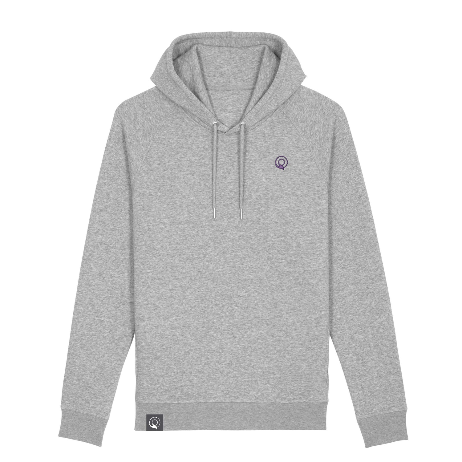 Grauer nachhaltiger Hoodie aus Bio-Baumwolle, gefütterter Kapuze und mit Seitentaschen, vegan und fair produziert