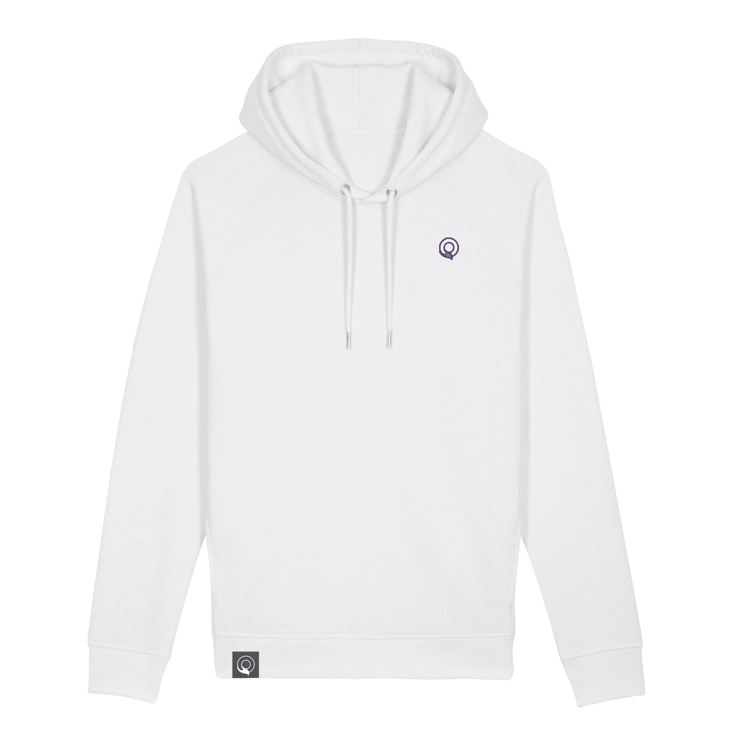 Weißer zeitloser Unisex Hoodie aus zertifizierter Bio-Baumwolle, langlebig, nachhaltig und bewusst tierleidfrei