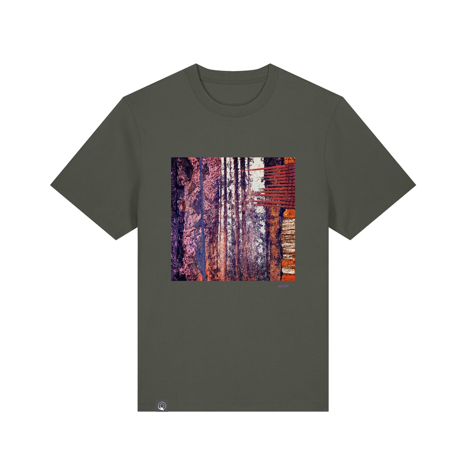Front view of the Khaki t-shirt with art print, made from 100% organic cotton – sustainable and ethically made fashion by New World Guardians.