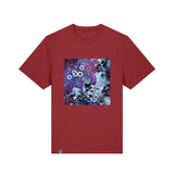 Front view of the red earth t-shirt with art print, made from 100% organic cotton – sustainable and ethically made fashion by New World Guardians.