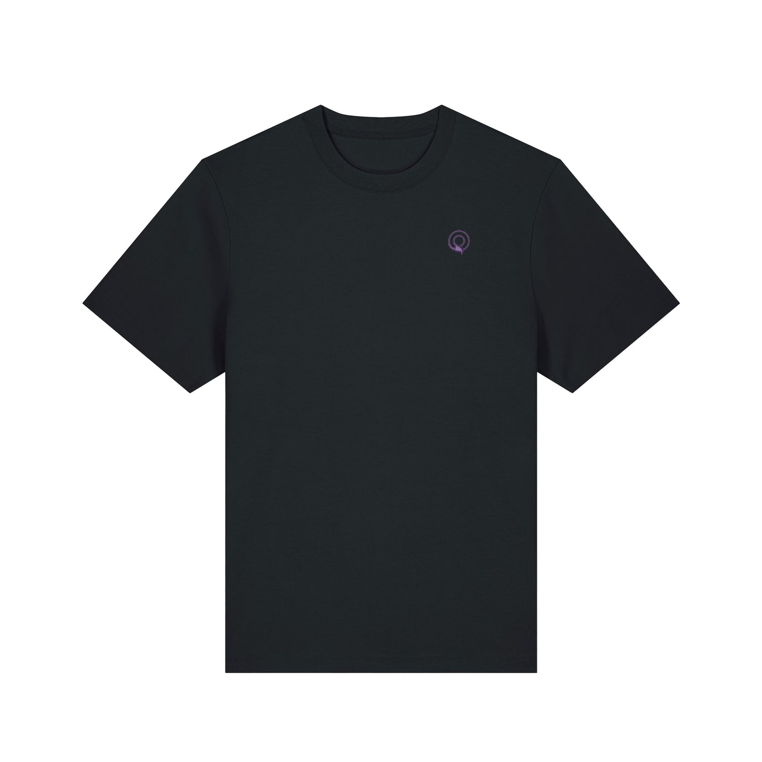 Black sustainable organic cotton heavyweight t-shirt with ribbed crew neckline and set-in sleeves, 19 color options