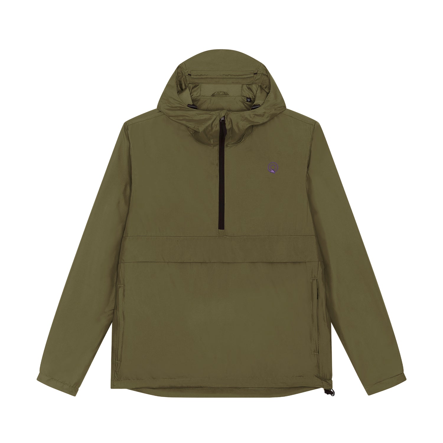 Khaki ethical fashion unisex anorak jacket, water-repellent and stylish, made from recycled polyester, 8 colors available