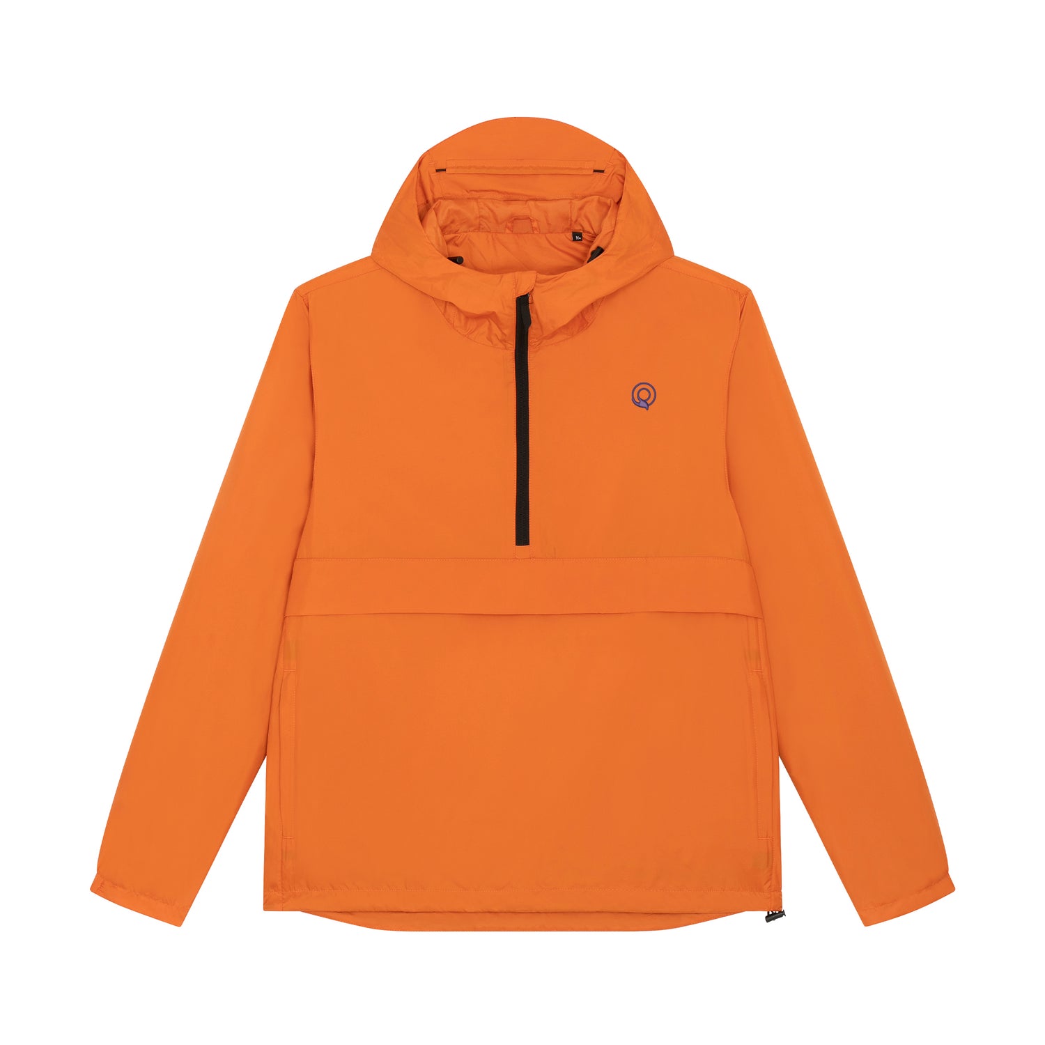Orange unisex eco-conscious anorak jacket with nylon zipper and chin guard, functional and sustainable, 8 colors