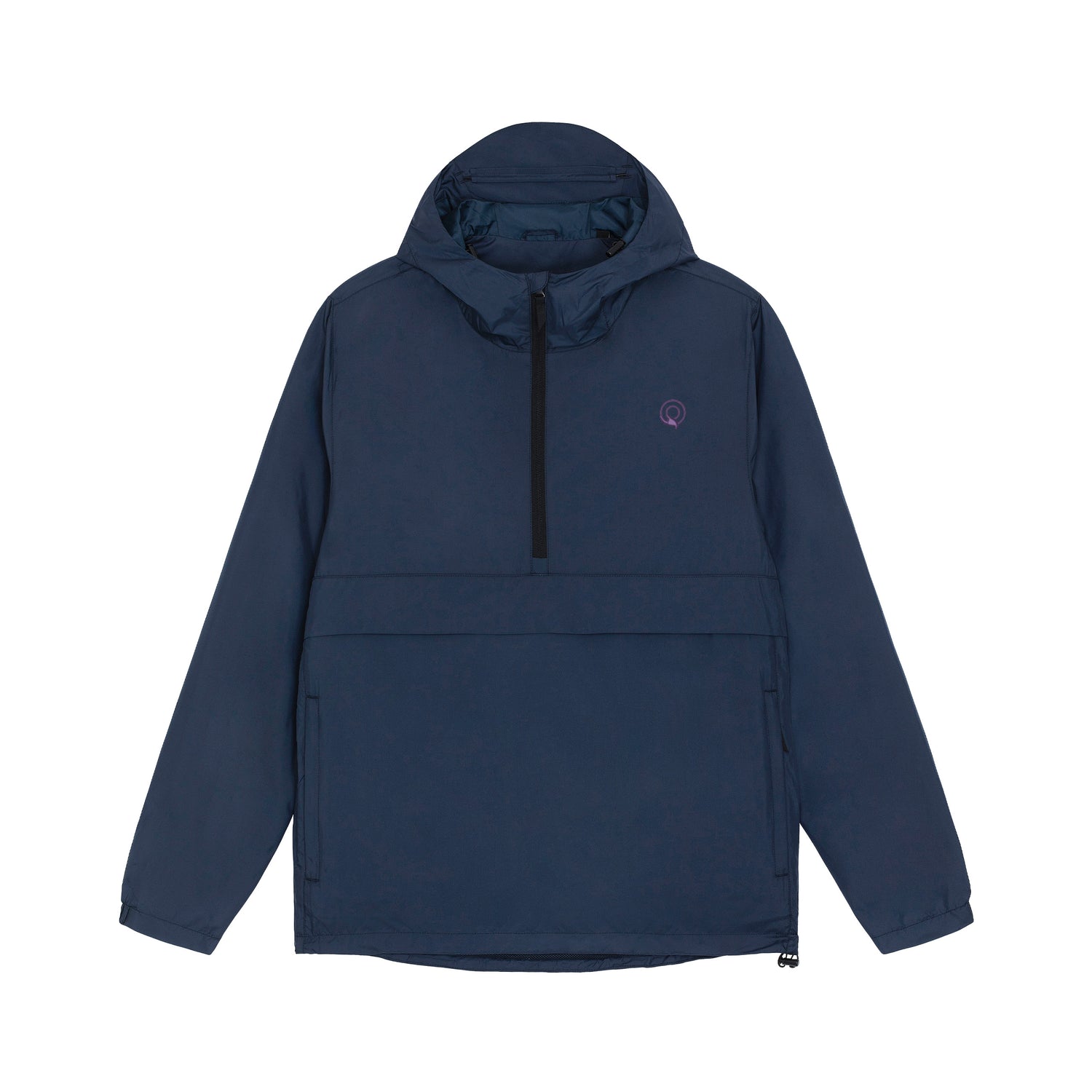 Navy Blue eco-friendly unisex anorak jacket with extended back hem and sealed-seam hood, sustainable design, 8 color options