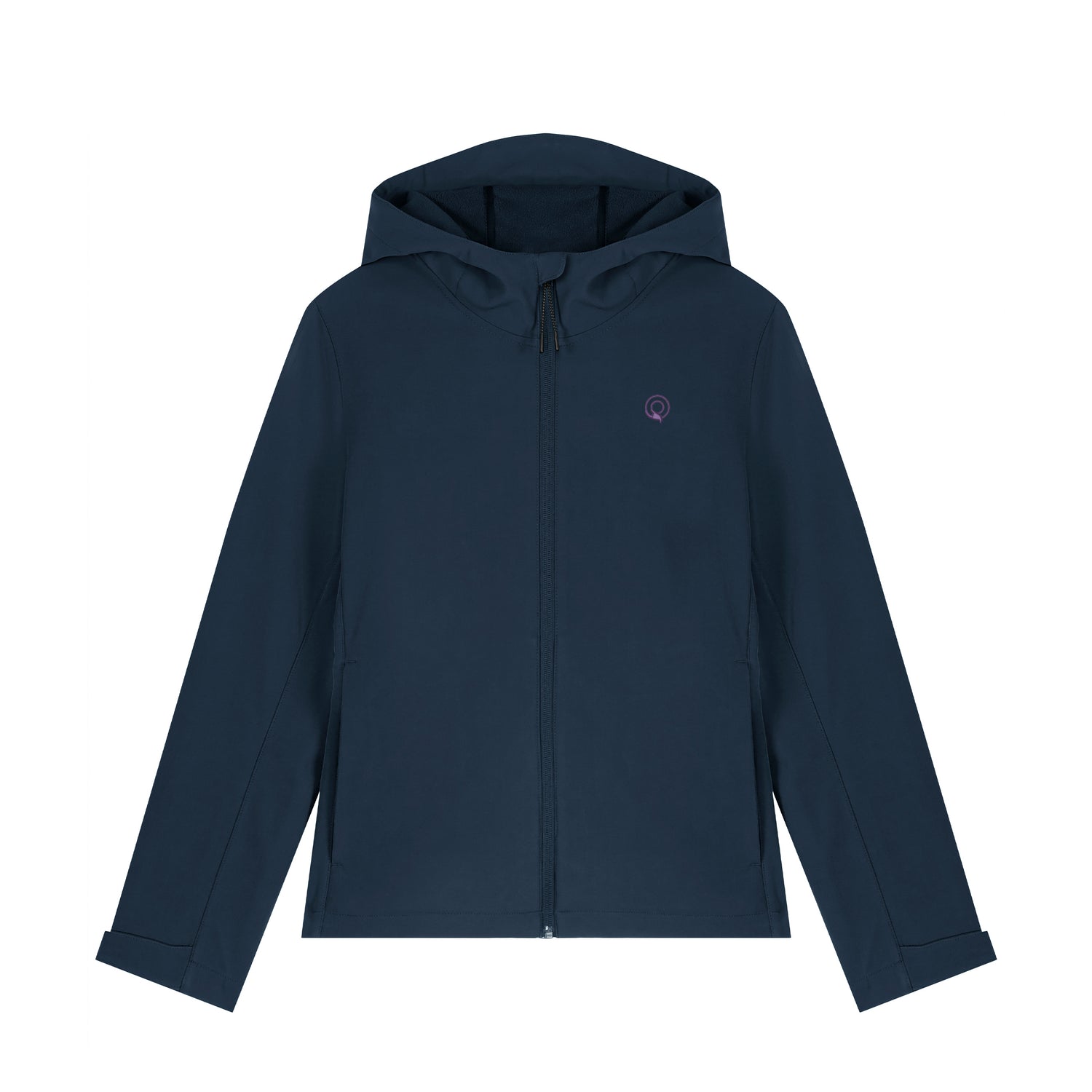 Women’s eco-conscious softshell jacket in blue with reflective zip pullers and stretch side panels, 4 color variations