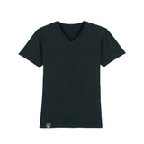 Black ethical men’s v-neck t-shirt made from organic cotton, cruelty-free and sustainable, 3 color variations