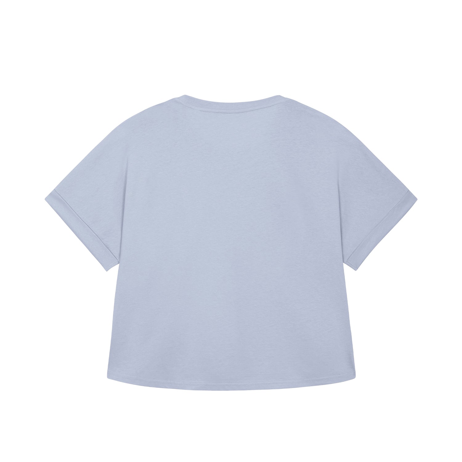 Back view sustainable everyday women’s top made from organic cotton with rolled cuff sleeves, relaxed modern fit, 7 colors