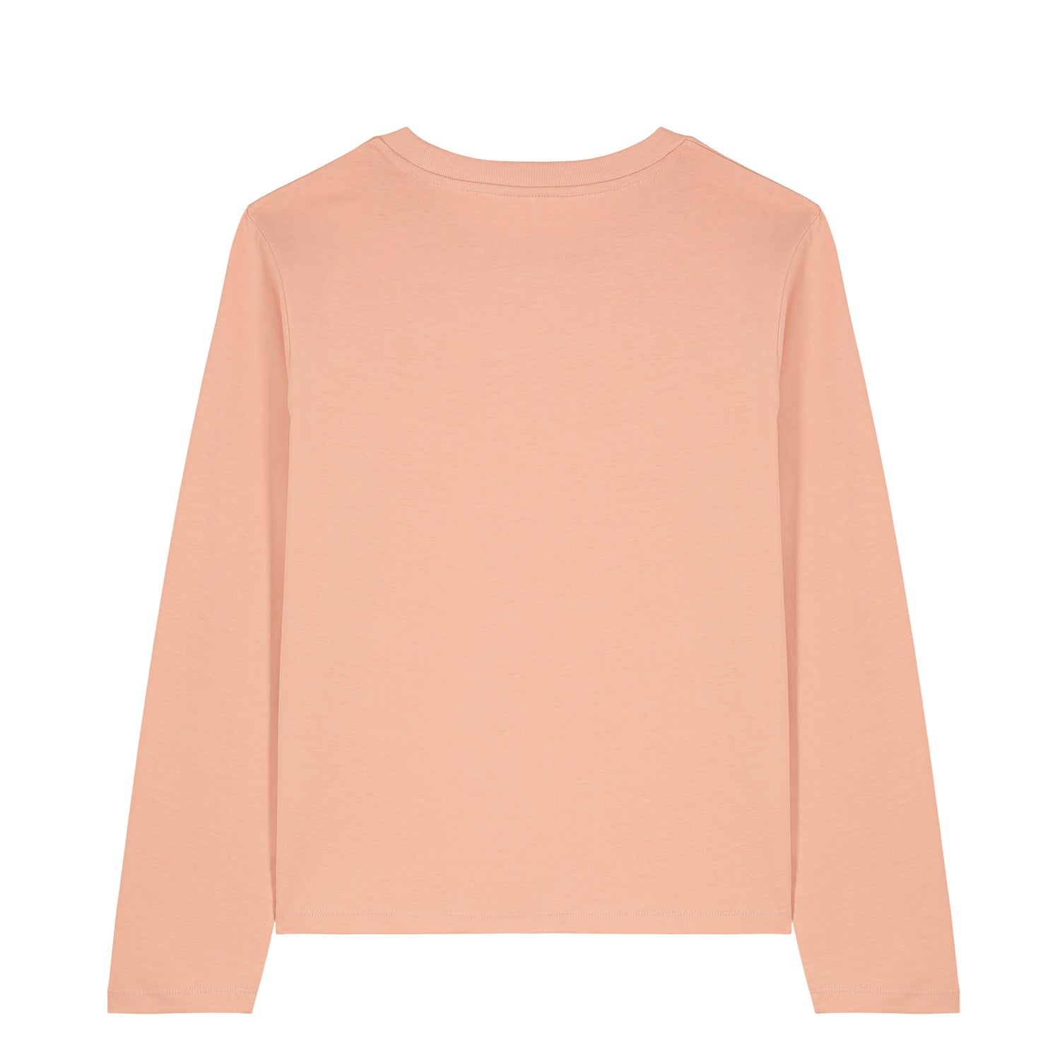 Back view modern fit long-sleeve women’s t-shirt crafted from 100% organic cotton, eco-friendly fashion, 10 colors available