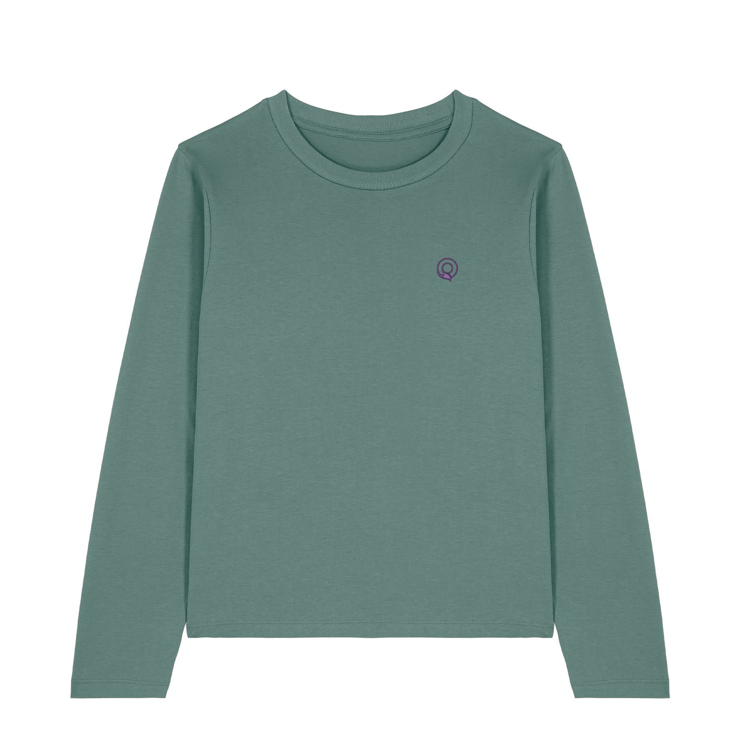 Green NEW WORLD GUARDIANS women’s long-sleeve t-shirt in 100% organic cotton, sustainable fashion essential in 10 colors