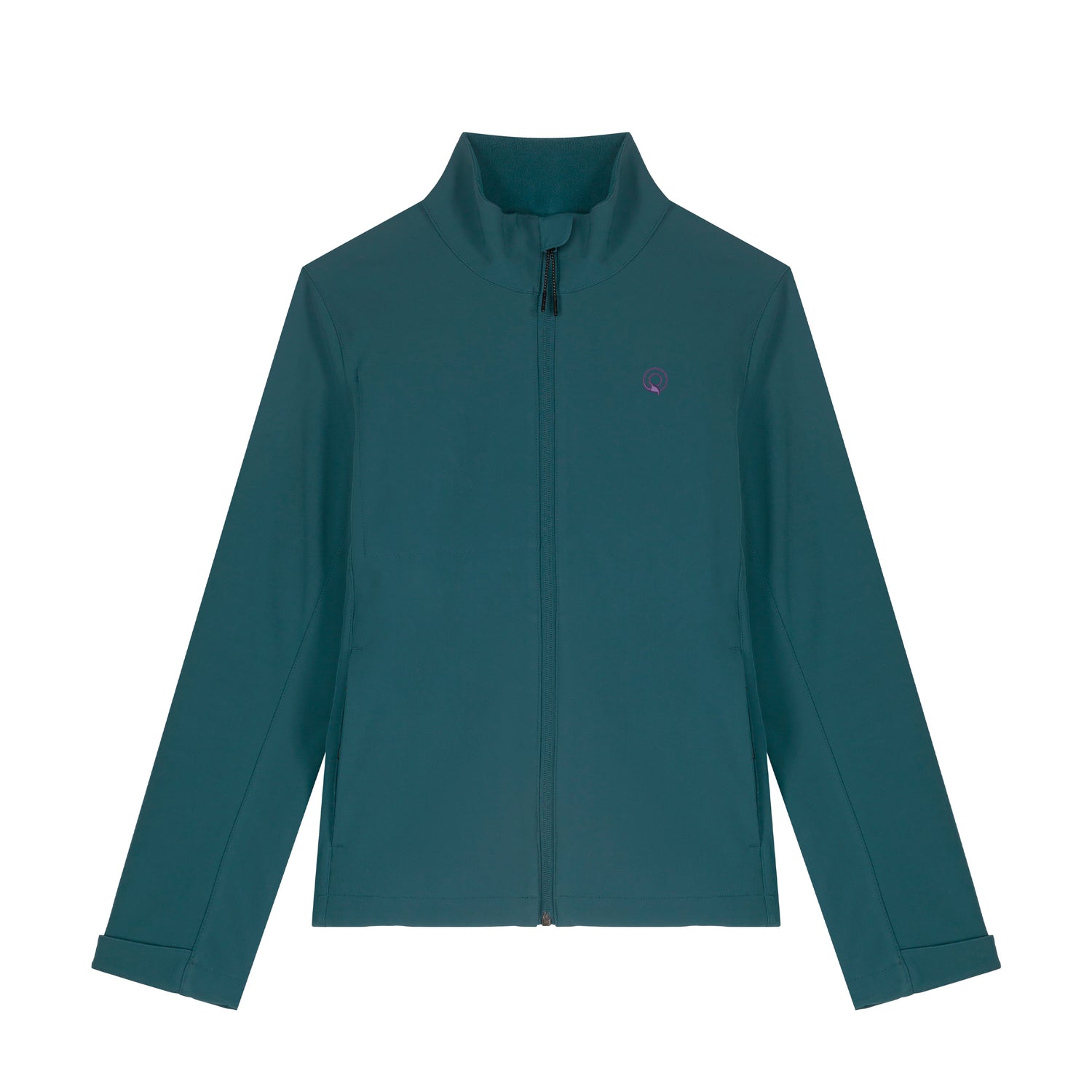 Ethical fashion women’s softshell jacket in turquoise green with Velcro cuffs and adjustable hem, sustainable design, 4 colors available