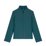Ethical fashion women’s softshell jacket in turquoise green with Velcro cuffs and adjustable hem, sustainable design, 4 colors available