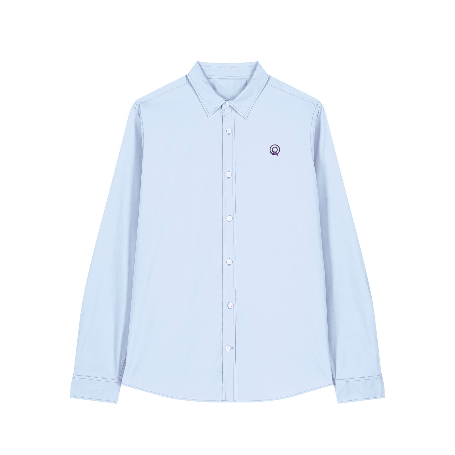 Front view of the summer blue shirt for women – sustainable and ethically made fashion by New World Guardians.
