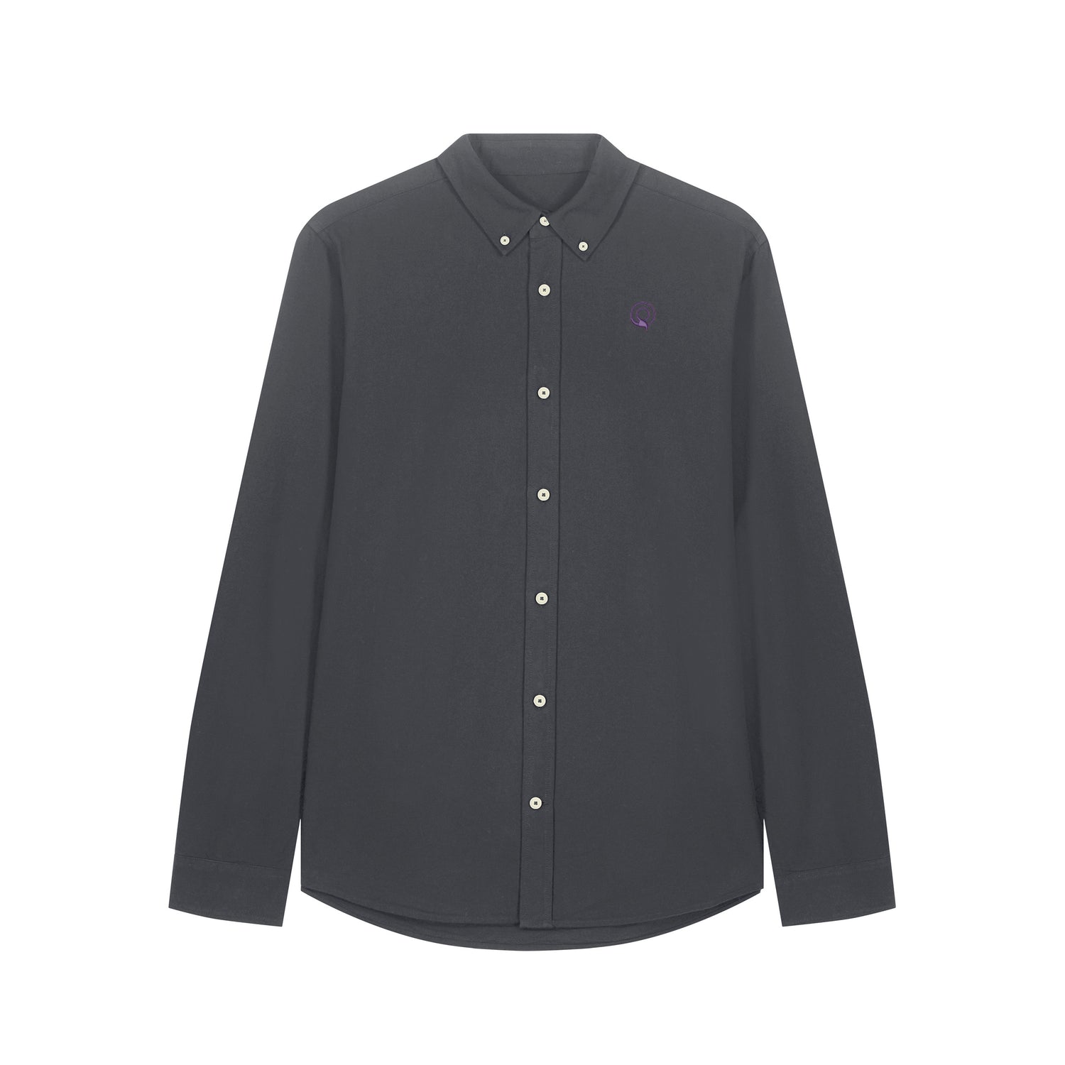 Front view of the anthracite Oxford shirt for men – sustainable and ethically made fashion by New World Guardians.
