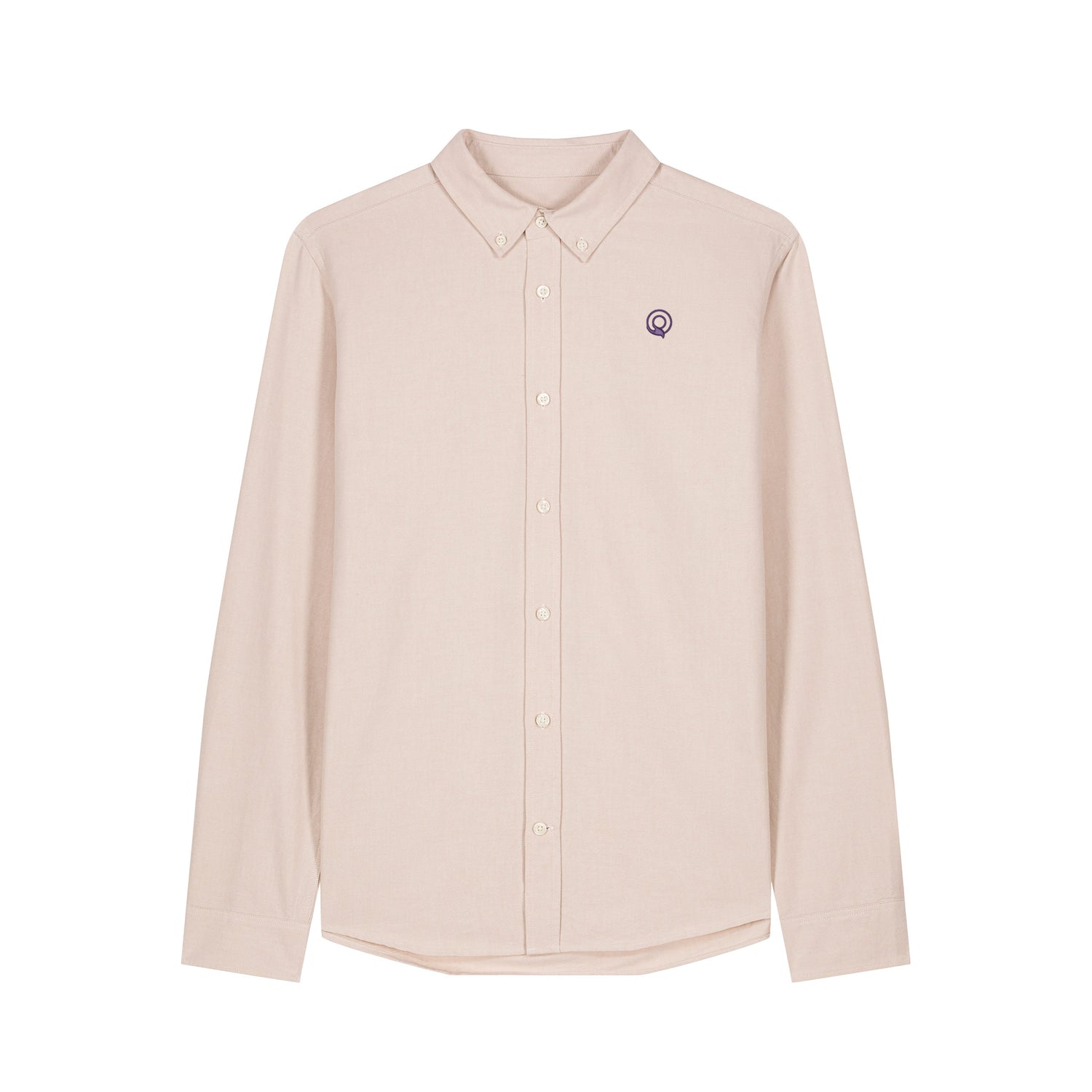Front view of the beige Oxford shirt for men – sustainable and ethically made fashion by New World Guardians.