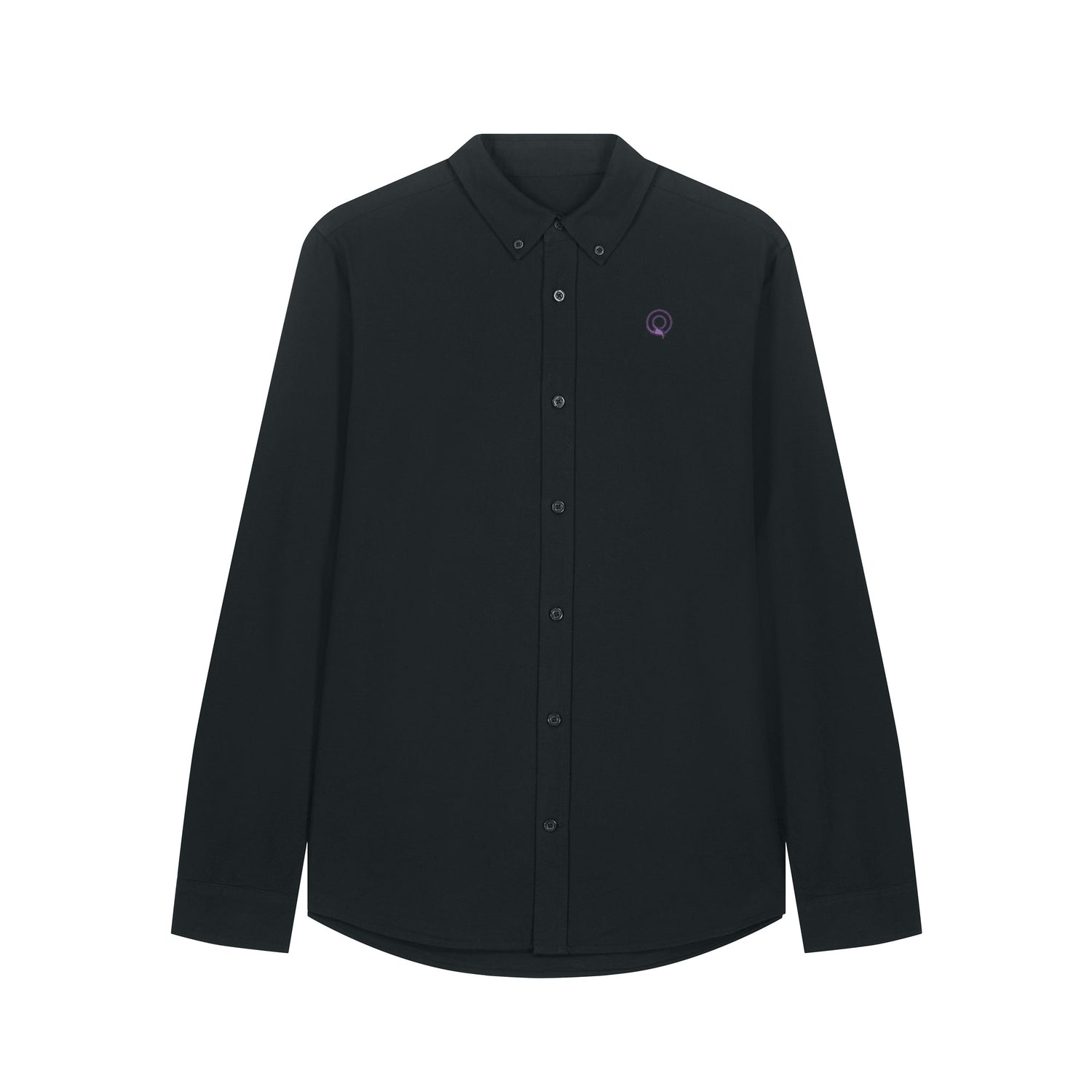 Front view of the black Oxford shirt for men – sustainable and ethically made fashion by New World Guardians.