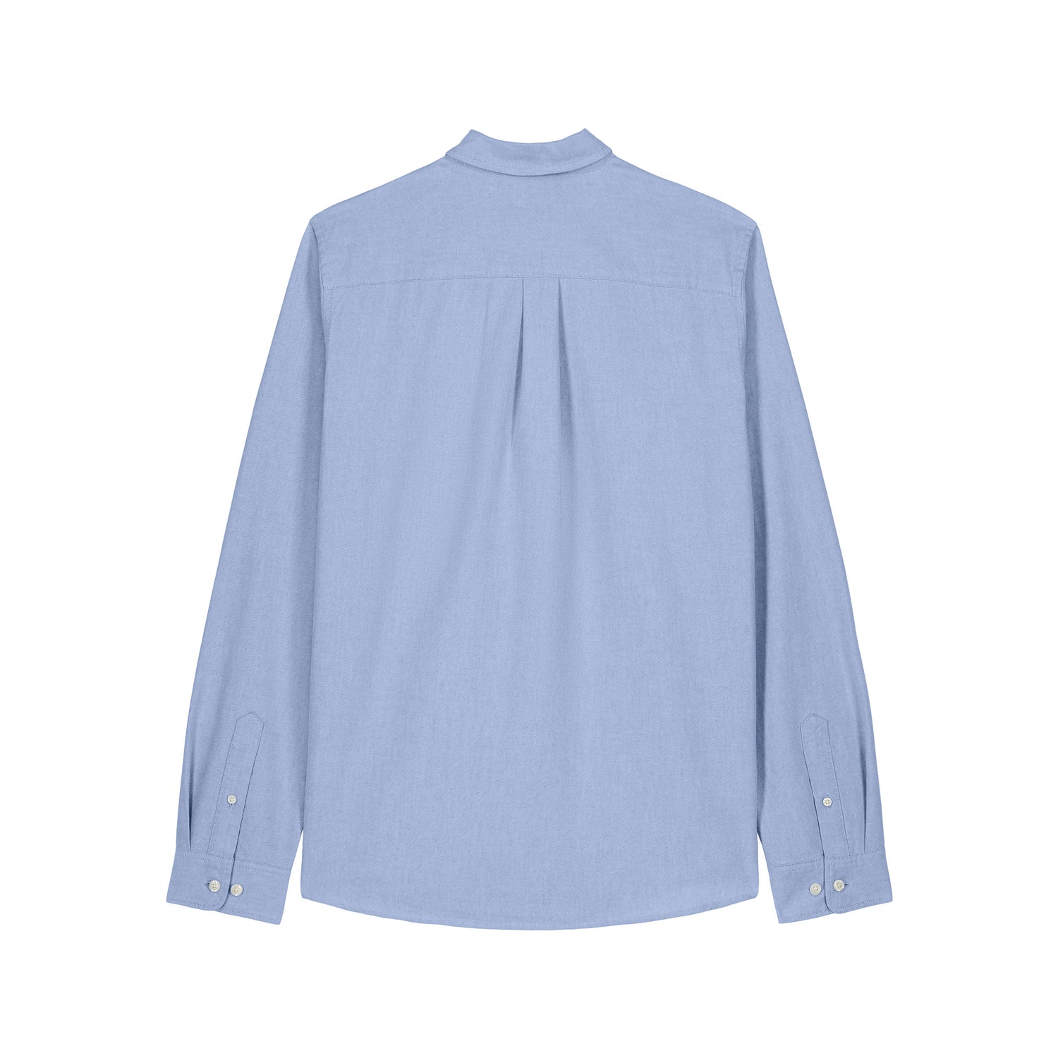 Back view of the blue Oxford shirt for men – sustainable and ethically made fashion by New World Guardians.